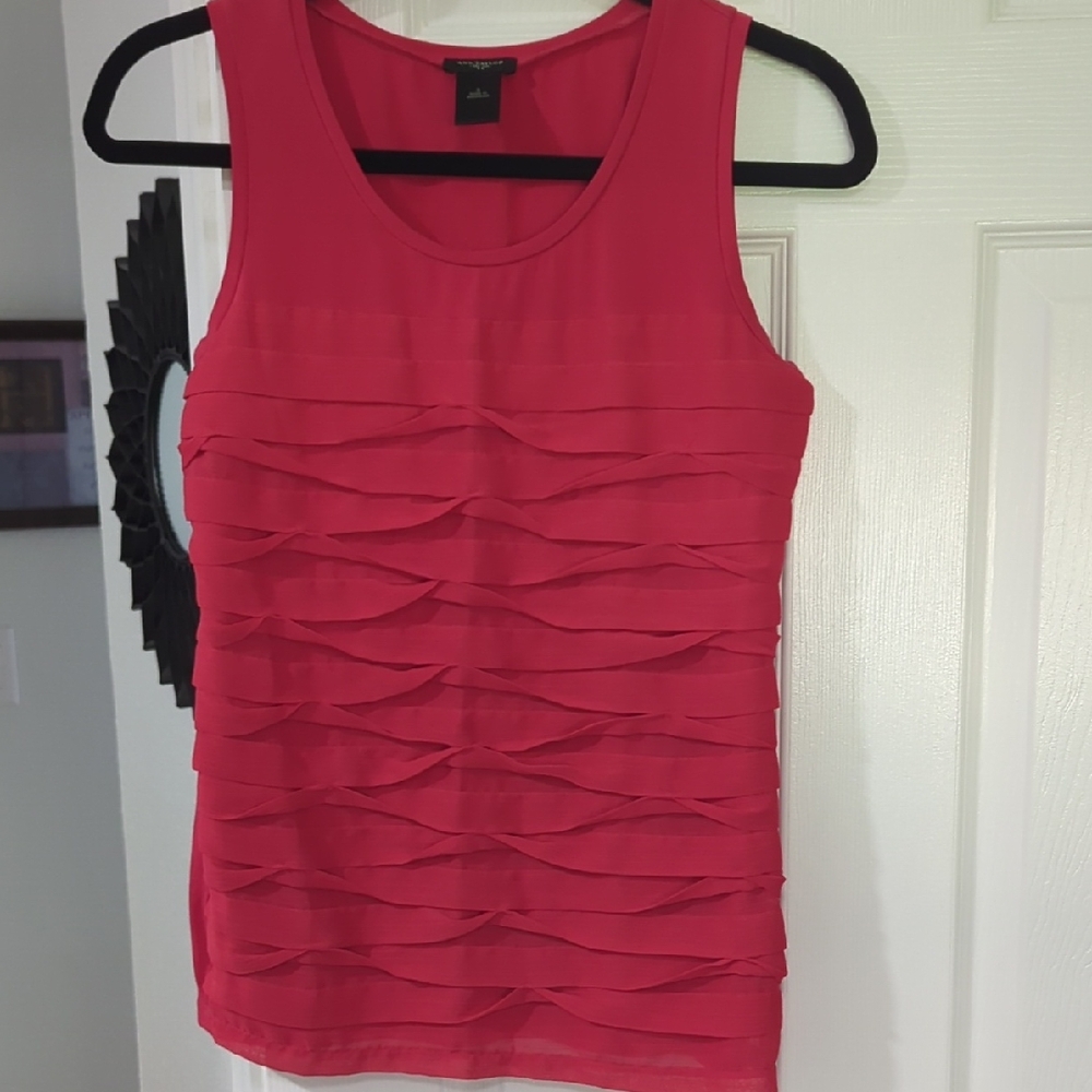 ANN TAYLOR Women's Crew Neck Small Sleeveless Red Top